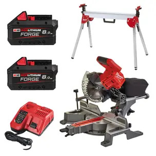 Milwaukee M18FMS190-0 18V Fuel 190mm Mitre Saw Kit - MSL2000 Stand, 2 x 8.0ah Forge Batteries & Charger