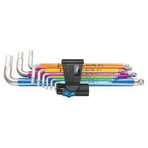 Wera 05022699001 3950/9 Hex-Plus Multicolour HF Stainless 1 L-key Set, Metric, Stainless Steel, With Holding Function - 9 Piece