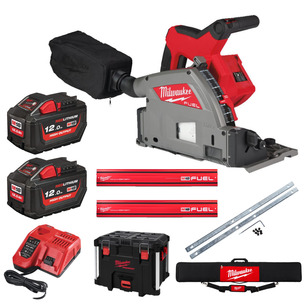 Milwaukee M18FPS55 18v 55mm Plunge Saw With 2 x 12ah Batteries, Charger and Guide Rail Kit