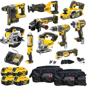 DeWalt x PTM 10 Piece Cordless Power Tool Kit - 4 x 5.0Ah Batteries, 2 x Cases, 2 x Bags