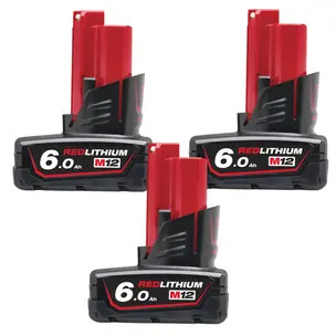 Milwaukee M12B6 12V 6.0Ah RedLithium-Ion Battery - 3 Pack