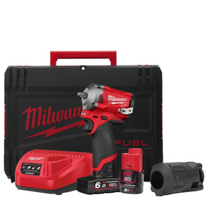 Milwaukee M12FIWF38-622X 12V Fuel 3/8" Impact Wrench Kit (1 x 6.0Ah /1 x 2.0Ah RedLithium-Ion Batteries, Charger & Case) & Sleeve