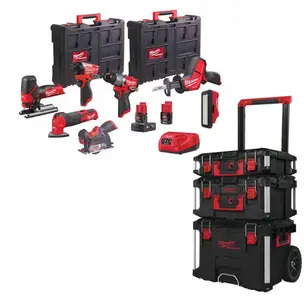 Milwaukee M12FPP7B2-622P 12v Fuel 7pc Power Pack - 6.0ah & 2.0ah Batteries & 4932464244 3 Piece PACKOUT Storage System Set