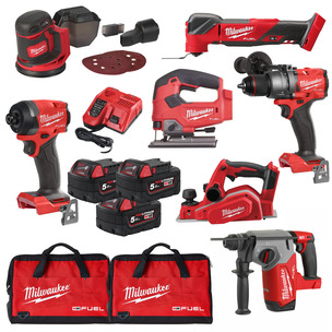 Milwaukee 7 Piece M18 Power Tool Kit - 3 x 5.0ah Batteries