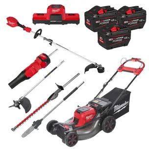 Milwaukee M18F2LM53-0 18v Lawn Mower 53cm & M18FOPHLTKIT2-0 Power Head Kit - 3 x 12.0ah Batteries, Charger & Attachments