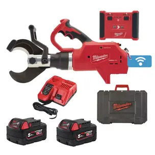 Milwaukee M18HCC75R-502C M18 Force Logic Hydraulic Remote Underground Cable Cutter Kit - 2 x 5.0ah Batteries, Charger & Case