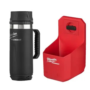 Milwaukee 4932480706 Packout Cup Holder & 4932493472 Packout Mug 532ml Sip Lid Black