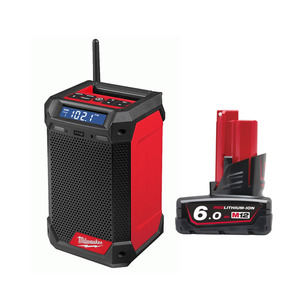 Milwaukee M12RCDAB+-0 12V Radio and Charger Bare Unit & M12B6 6.0Ah Battery 