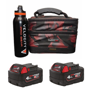 Milwaukee M18B4 18V 4.0Ah RedLithium-Ion Batteries (Twin Pack) & Velocity X PTM Lunch Bag & Bottle