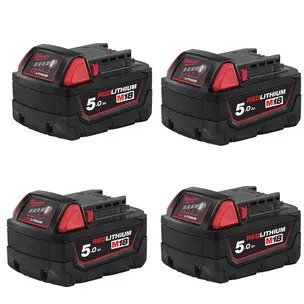 Milwaukee M18B5 18V 5.0Ah RedLithium-Ion Battery - 4 Pack
