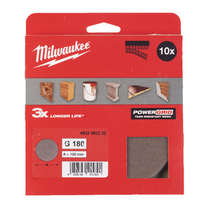 Milwaukee 150mm Power Grid Mesh Hook and Loop Sanding Discs Pack of 10 or 50 - Select Grit