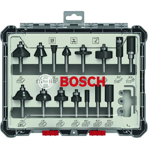 Bosch 2607017473 15pc 1/4" Shank Mixed Router Bit Set 