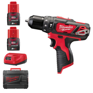 Milwaukee M12BPD-202C 12v Sub Compact Hammer Drill Kit - 2 x 2.0ah Batteries