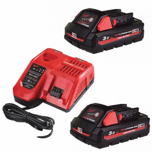 Milwaukee M18HB3 18v 3Ah High Output Battery Twin Pack and Fast Charger Energy Kit