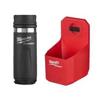 Milwaukee 4932480706 Packout Cup Holder & 4932493474 Packout Bottle 532ml Sip Lid Black