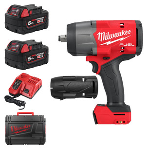 Milwaukee M18FHIW2F12-502X 18v Fuel 1/2" High Torque Impact Wrench with Friction Ring Kit & 4932493560 Rubber Sleeve - 2 x 5.0ah Batteries