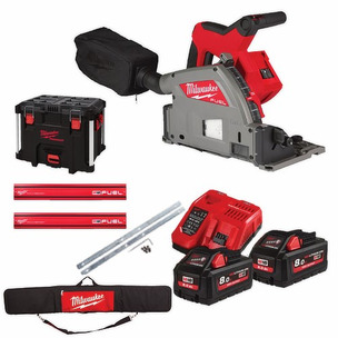Milwaukee M18FPS55 18v 55mm Plunge Saw With 8ah Batteries, Charger and Guide Rail Kit