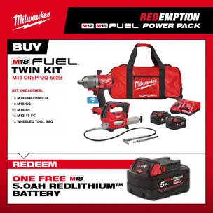 Milwaukee M18ONEPP2Q-502B 18v Fuel Twin Kit - 3/4" Impact Wrench and Grease Gun 