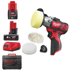 Milwaukee M12BPS-421X 12V Compact Polisher/Sander Kit (1 x 2.0Ah / 1 x 4.0Ah RedLithium-Ion Batteries, Charger & Dyna Case)