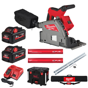 Milwaukee M18FPS55 18v 55mm Plunge Saw With 5.5ah Batteries, Charger and Guide Rail Kit