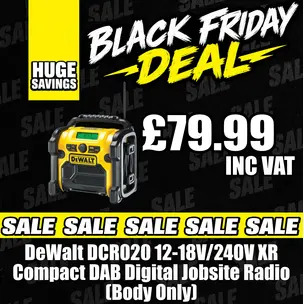 DeWalt DCR020 12-18V/240V XR Compact DAB Digital Jobsite Radio (Body Only)