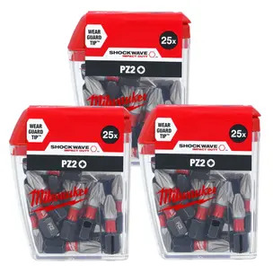 Milwaukee 4932430864 SHOCKWAVE PZ2 25mm Impact Screwdriver Bits 25 Piece - Pack Of 3