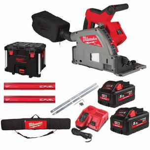 Milwaukee M18FPS55 18v 55mm Plunge Saw With 5.5ah Batteries, Charger and Guide Rail Kit