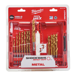 Milwaukee 48894760 Shockwave HSS-Tin Metal Drill Bit Set 19pc Set Red Hex