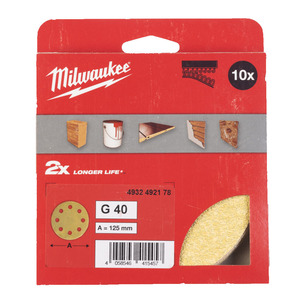 Milwaukee 125mm High Performance Hook and Loop Sanding Discs Pack of 10 or 50 - Select Grit
