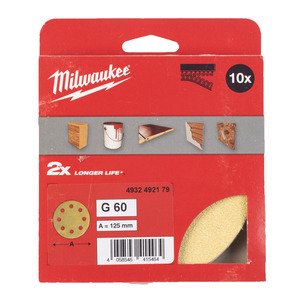 Milwaukee 125mm High Performance Hook and Loop Sanding Discs Pack of 10 or 50 - Select Grit