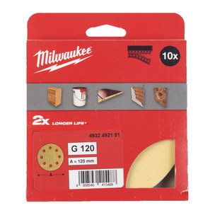 Milwaukee 125mm High Performance Hook and Loop Sanding Discs Pack of 10 or 50 - Select Grit