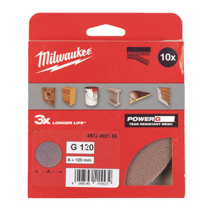 Milwaukee 125mm Power Grid Mesh Hook and Loop Sanding Discs Pack of 10 or 50 - Select Grit 