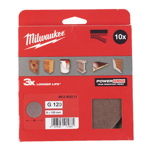 Milwaukee 150mm Power Grid Mesh Hook and Loop Sanding Discs Pack of 10 or 50 - Select Grit