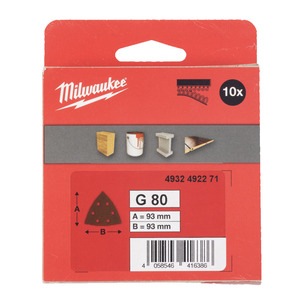 Milwaukee Delta Sanding Sheet 93x93mm Hook and Loop - Pack of 10 - Select Grit 