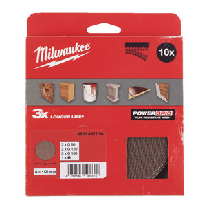 Milwaukee 4932492293 125mm Power Grid Mess Sanding Discs and Pad Saver - Pack of 10