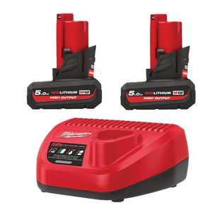 Milwaukee M12HB5 12v 5ah High Output Battery Twin Pack and Charger Energy Kit 