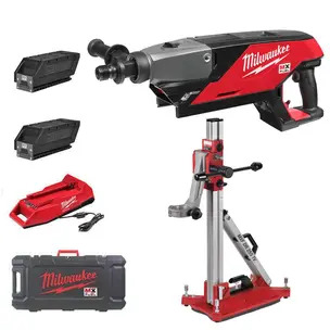 Milwaukee MXFDCD150-302C 100mm Diamond Core Drill Kit &  MXFDR255TV MX FUEL Premium Diamond Drilling Stand