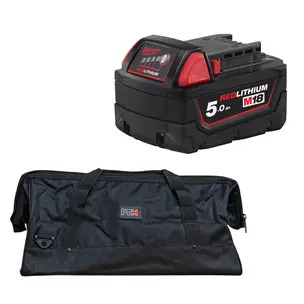 Milwaukee M18B5 18V 5.0Ah RedLithium-Ion Battery & Powertoolmate Medium Kit Bag
