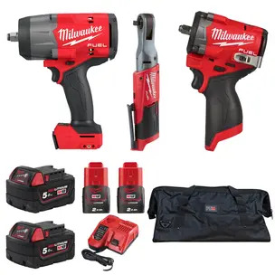 Milwaukee 3 Piece Kit M18 Impact Wrench, M12 Impact Wrench & M12 Ratchet