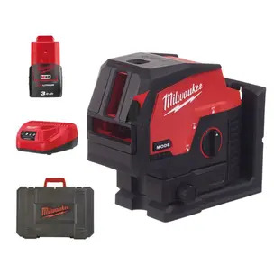 Milwaukee M12CLLP-301C 4933478245 M12 Green Cross Line Laser with Plumb Points Kit - 3.0ah Battery, Charger & Case