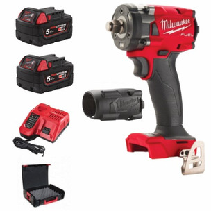 Milwaukee M18FIW2F12-502X 18V Fuel 1/2" Compact Impact Wrench with Friction Ring Kit (2 x 5.0Ah RedLithium-Ion Batteries, Charger & Case) & Sleeve 