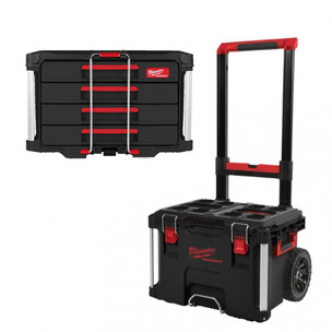 Milwaukee Packout Trolley Box and Drawer Bundle - 4932464078 Trolley Box & 4932493189 4 Drawer Toolbox