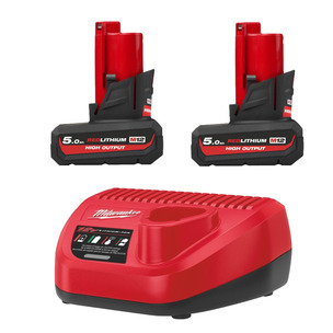 Milwaukee M12HB5 12v 5ah High Output Battery Twin Pack and Charger Energy Kit 