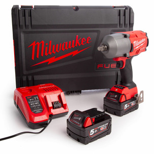 Milwaukee M18FHIWF12-502X 18V Fuel GEN2 1/2" Impact Wrench Kit (2 x 5.0Ah RedLithium-Ion Batteries, Charger & Case)