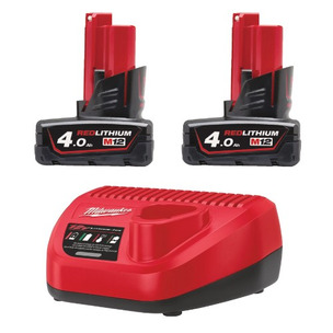 Milwaukee M12B4 12v 4.0ah Battery Twin Pack and Charger Energy Kit 