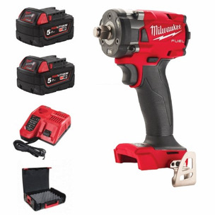 Milwaukee M18FIW2F12-502X 18V Fuel 1/2" Compact Impact Wrench with Friction Ring Kit (2 x 5.0Ah RedLithium-Ion Batteries, Charger & Case)