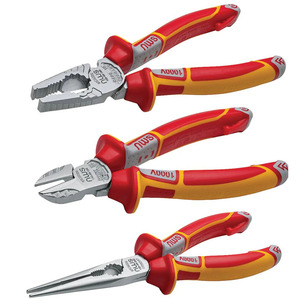 NWS 782-3K 3pc Plier Set - VDE Sidecutter, Combination Plier and Long Nose Plier