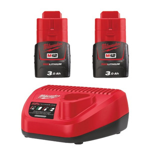 Milwaukee M12B3 12v 3ah Battery Twin Pack and Charger Energy Kit 