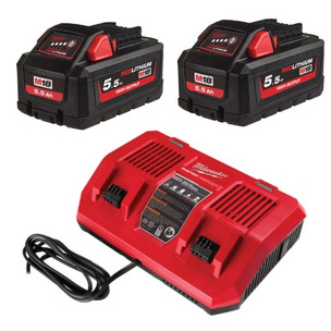 Milwaukee M18HB5 5.5ah High Output Battery Twin Pack and Dual Bay Charger Energy Kit 