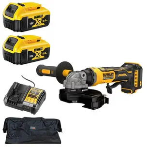 Dewalt DCG404N 18V XR Brushless 125mm Compact Angle Grinder Kit - 2 x 5.0ah Batteries, Charger & PTM Bag